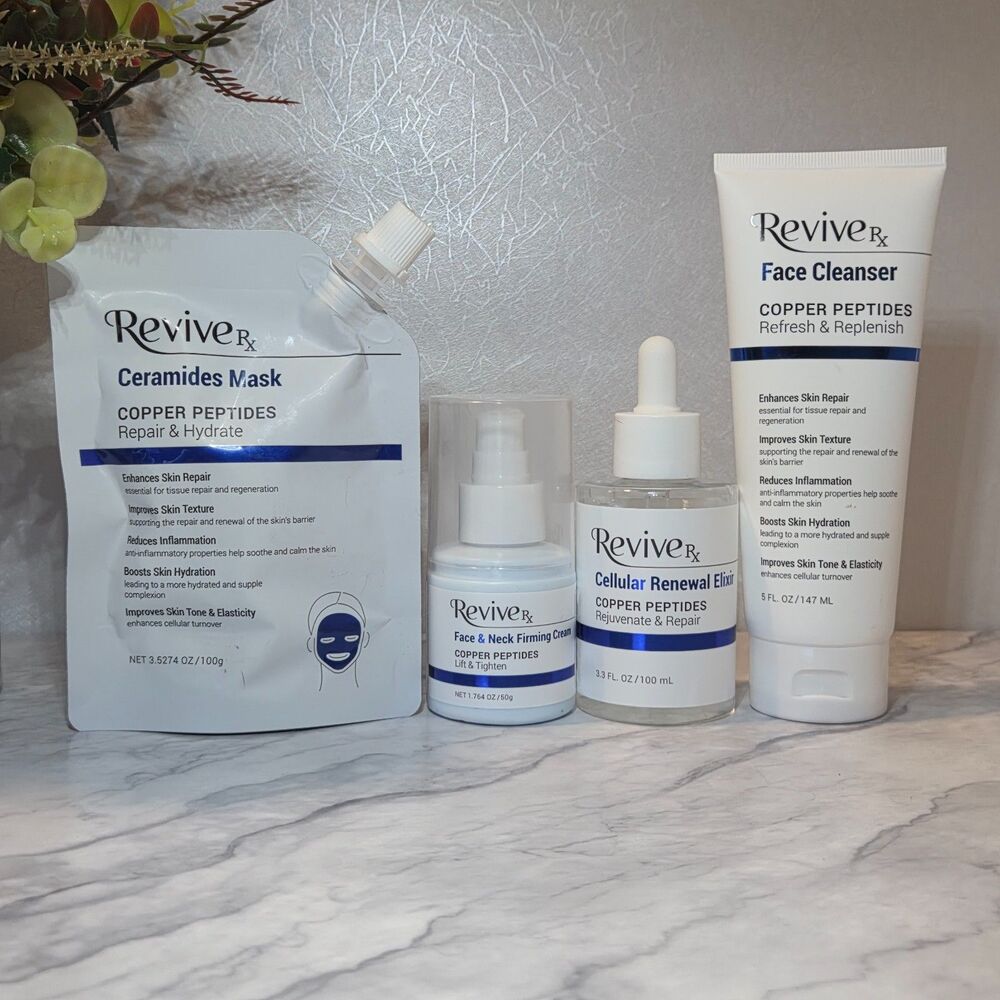 ReviveRx Copper Peptides 4-Piece Skincare Set Cleanser Serum Cream Mask